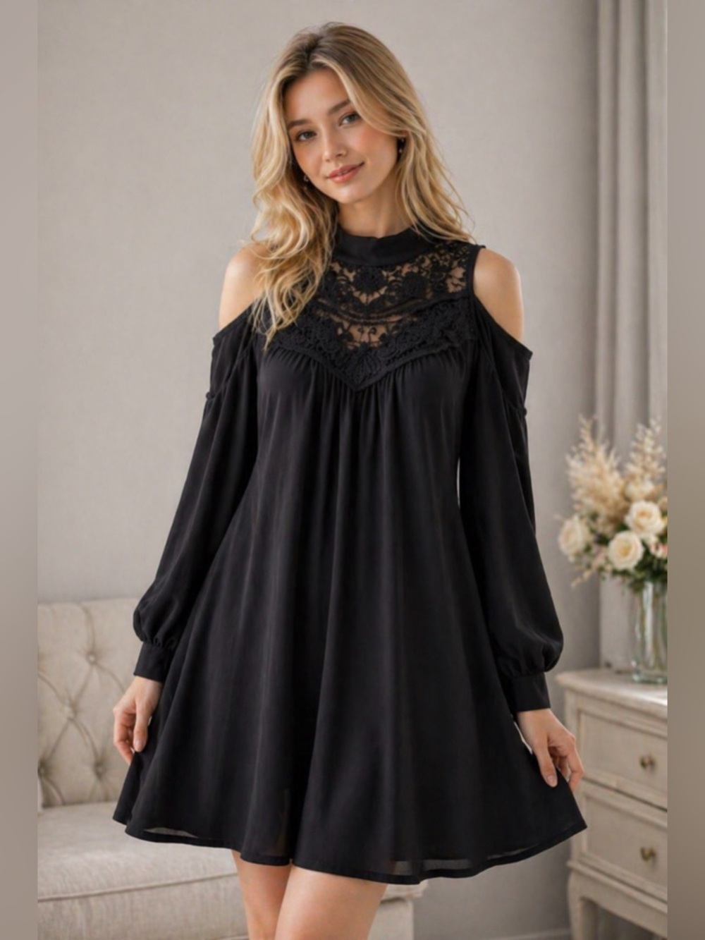 As You Wish Lace Cold Shoulder Dress